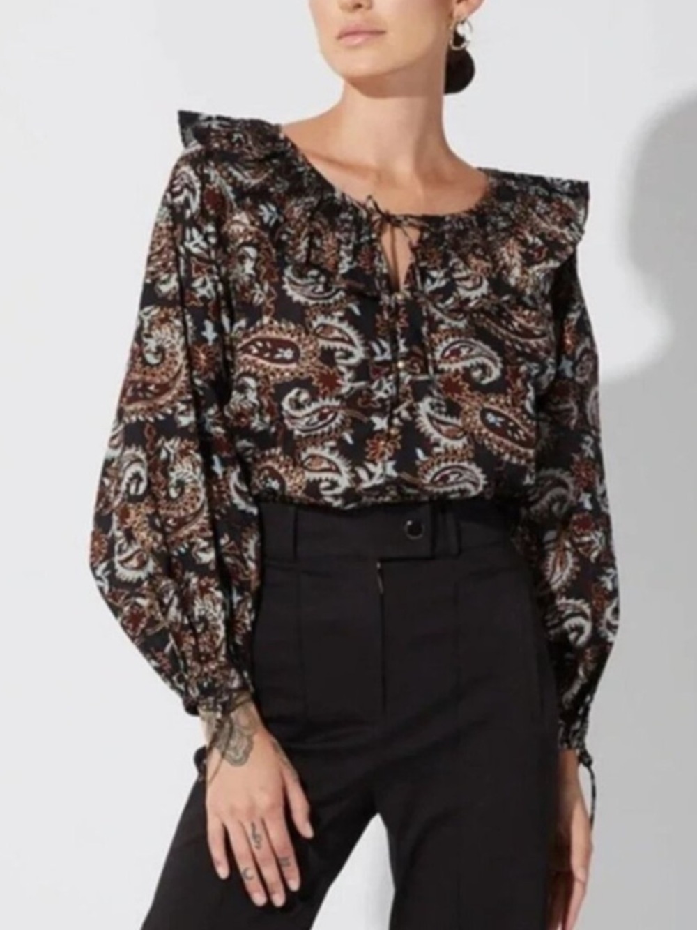 NEW Cleobella Jillian Avalon Block Paisley Peasant Blouse Large 36544